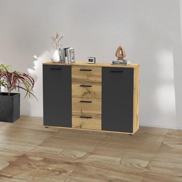 Credenza 2 Ante E 4 Cassetti Rovere E Antracite Berno4 120,2X32,5X85,3H-image