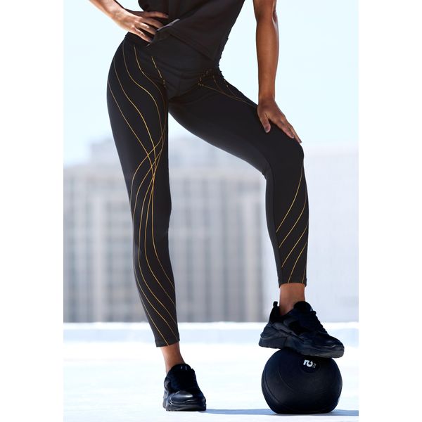 Leggings Lascana Active, Damen, Gr. S (36/38), N-Gr, Blau (Schwarz), Obermaterial: 85% Polyester, 15% Elasthan, Bedruckt, Figurbetont Lang, Hosen Leggings, Mit Schimmerndem Druck, Sportleggings-image