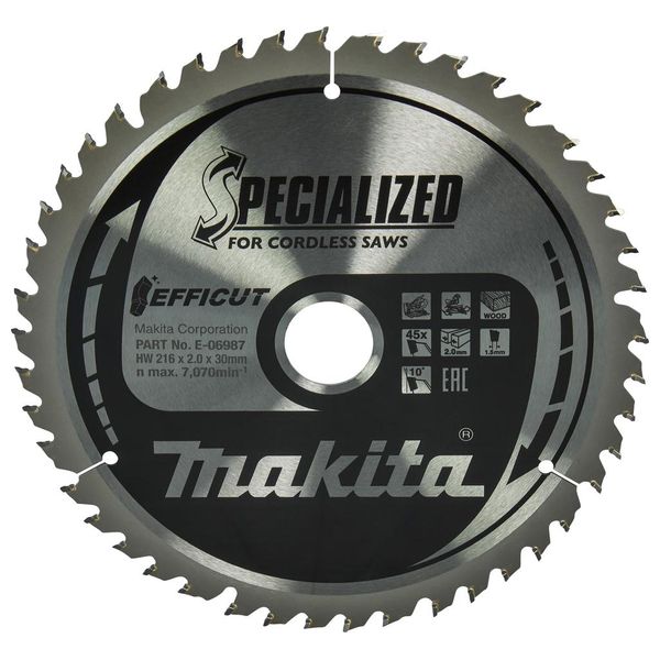 Makita E-06987 Lama Circolare Efficut Tct 216 X 20 Mm 45 Denti 1,5 Mm Legno-image