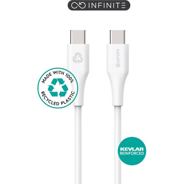 Cavo Di Ricarica Estuff Da Usb C A Usb C, 1 M, Bianco 100% Plastica Riciclata, Morbidissimo (ES604170)-image