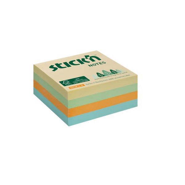 Stick'n Hopax Blocchetto Autoadesivo, 76X76 Mm, Cubo, Mix Pastello Prato, 400 Fogli-image