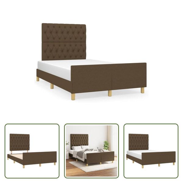 The Living Store Struttura Letto Con Testiera In Tessuto Marrone Scuro 120X190 Cm-image