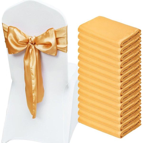 Fasce Elastiche Per Sedie Con Fiocchi In Spandex - Coprisedie E Fasce Elastiche Per Sedie - Decorazione Adatta Per Matrimoni, Feste E Celebrazioni - 50 Pezzi Oro-image