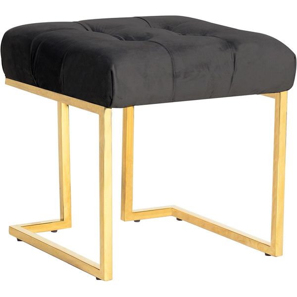 Polsterhocker Kayoom "Hocker Rarity 125, Edler Touch Durch Goldenes Gestell", Schwarz, B:48Cm H:48Cm T:48Cm, Bezug: 100% Polyester (Samt) Gestell: Edelstahl, Hocker, Polsterhocker, Eckig, Samtweich, Gesteppt, Mit ZierknöPfen, Edelstahlgestell-image