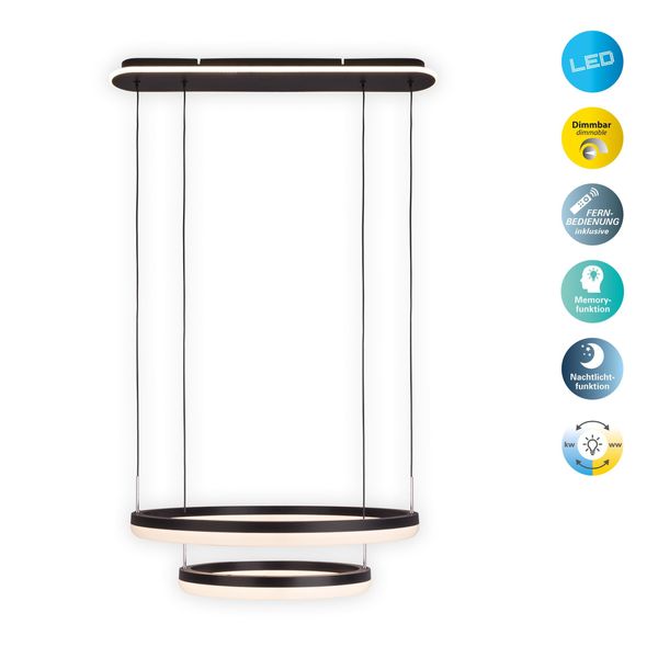 NÄVe Led Pendelleuchte "Circulo", Schwarz, Ø 60Cm H: 150Cm, 2 Stk., Leuchten, Cct-Farbwechsler; Hintergrundbeleuchtung; Memoryfunktion; Nachtlicht, Led Pendelleuchte-image