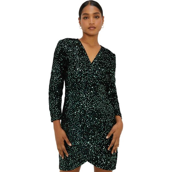 Dorothy Perkins - Mini Abito A Portafoglio Da Donna A Maniche Lunghe DP4108 (44 It) (Verde)-image