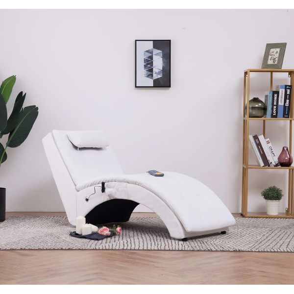 The Living Store Massage Chaise Longue Con Cuscino In Ecopelle Bianco-image