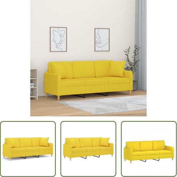 The Living Store Divano A 3 Posti Con Cuscini Decorativi Tessuto Giallo Chiaro 180 Cm-image