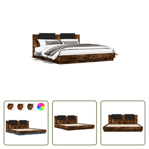 The Living Store Struttura Letto Con Testiera E Luci Led Rovere Fumé 200X200 Cm-image