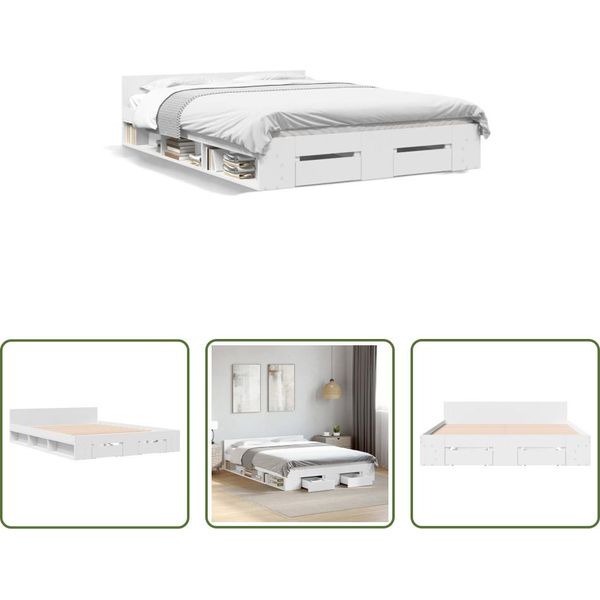 The Living Store Giroletto Con Cassetti Bianco 120X200 Cm Materiale Legno-image