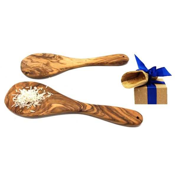 ReislöFfel OLIVENHOLZ-ERLEBEN "ReislöFfel Aus Olivenholz", Braun, L: 20Cm, Edelstahl, Massivholz, KochlöFfel, ReislöFfel Zum Portionieren, Servieren Und Mischen Von Reis-image