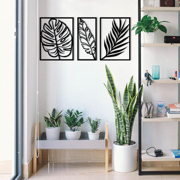 Wallity, Leaf2 Metal Decor, Decorazione Da Parete, Nero, Metallo, 80 X 38 Cm-image
