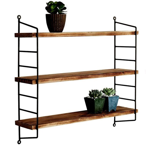 Skye Decor, Wr088, Mensola Decorativa Da Parete In Legno, Nera, 100 % Legno Massiccio, 60 X 15 X 57 Cm-image