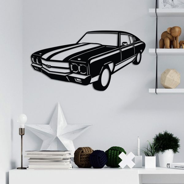 Wallity, Vintage Chevrolet Ss Muscle, Accessorio Decorativo Da Parete In Metallo, Nero, 100 % Metallo, 60 X 32 Cm-image
