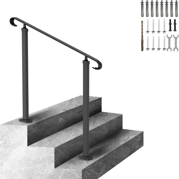Ringhiera Per Scale 100X13,5X97 Cm Corrimano Regolabile In Altezza (Fino A 32 Cm) E In Angolazione (0-52,8°) Ringhiera Per Ingresso Corrimano In Ferro Ideale Per Scale A 1 O 2 Gradini Con Kit Di Installazione Nero-image