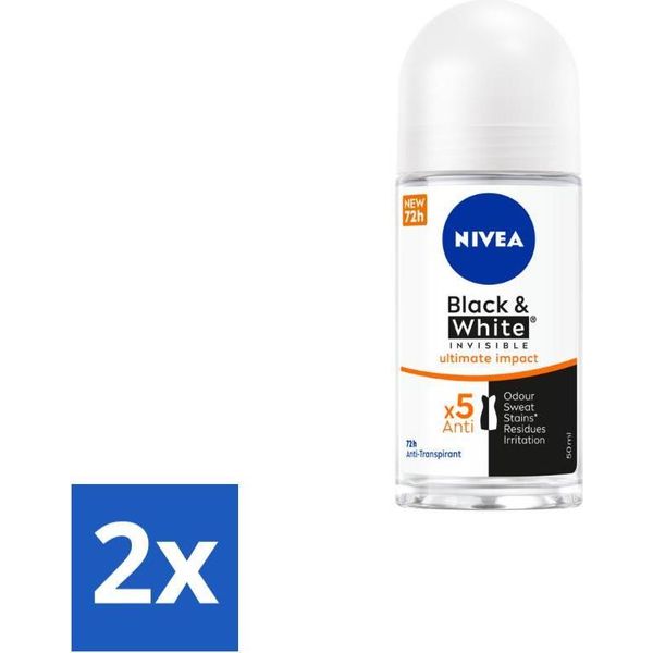 Nivea - Deodorante Roller - Black & White Ultimate Impact - Antitraspirante 72 Ore - 50 Ml - Value Pack - 2 Pezzi-image