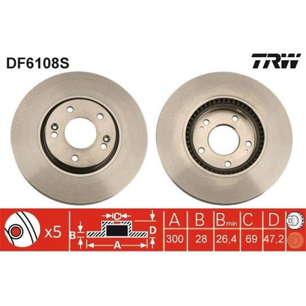 2X Disco Freno Trw DF6108S Per Hyundai Ix35 (Lm El Elh) Per Kia Sportage (Sl)-image