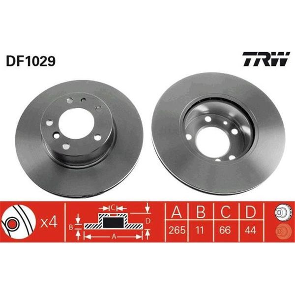 2X Disco Freno Trw DF1029 Per Renault Laguna I (B56_ 556_) Safrane Ii (B54_)-image