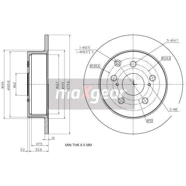 2X Maxgear Disco Freno 19-2353 Posteriore Per Toyota Avensis Estate (T25) 59Mm 280Mm-image