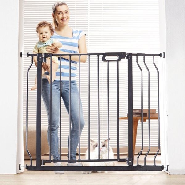 Cancelletto Di Sicurezza Per Porta, Cancelletto Di Sbarramento, Cancelletto Per Scale - Cancelletto Per Bambini Per Larghezza 749-990 Mm - Cancelletto Per Animali Domestici, Cancelletto Per Scale - Girevole Su Entrambi I Lati 762 Mm Di Altezza - Cancelletto Per Bambini Nero Senza Foratura-image