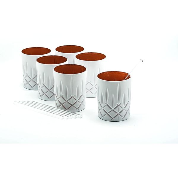 Nachtmann Noblesse 6Er-Set White Edition Whisky GläSer 295 Ml I SpüLmaschinenfest I Wasserglas Coloured By Ekm (Weiß/Kupfer) + 6Er-Set Ekm Living Glastrinkhalme-image