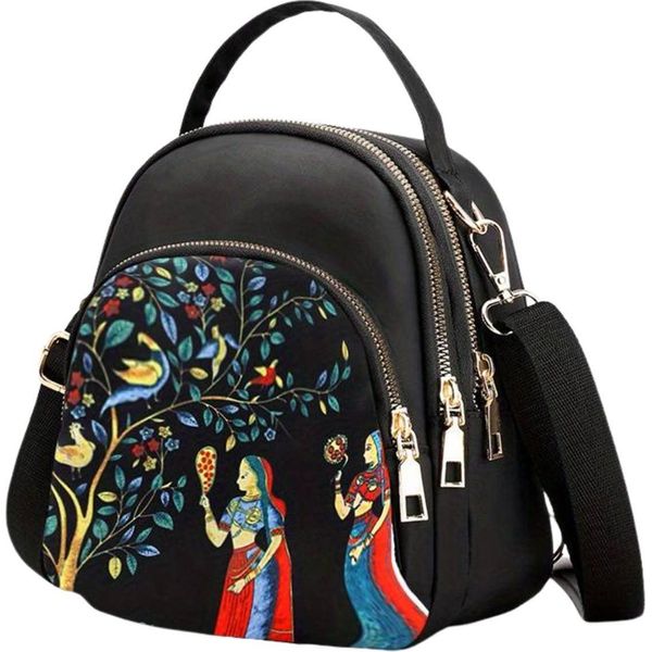 Camerazar Zaino Piccolo Da Donna 2In1 Borsa A Tracolla Zaino Nero City-image