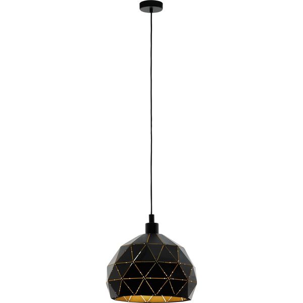 Eglo Roccaforte, Lampada A Sospensione A 1 Luce, Lampada A Sospensione In Acciaio, Nero, Oro, Attacco: E27, Ø 40 Cm-image