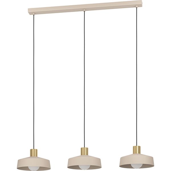 Eglo Lampada A Sospensione Valdiola, Lampada A Sospensione Per Tavolo Da Pranzo A 3 Luci, Lampada Per Sala Da Pranzo In Metallo Color Sabbia E Ottone Spazzolato, Lampada A Sospensione, Attacco E27-image