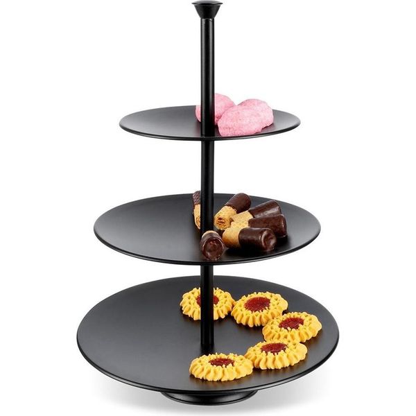 Piatto Torta Nero A Tre Livelli Per Muffin E Dessert-image