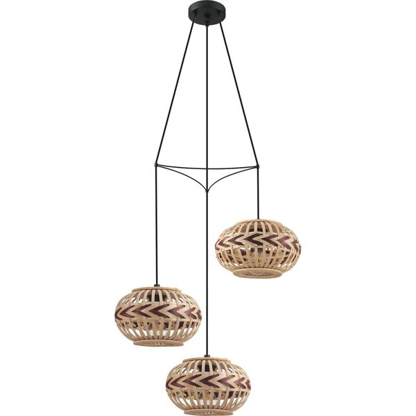 Eglo Lampada A Sospensione Dondarrion, Lampada A Sospensione Vintage, Scandinava, Lampada A Sospensione In Acciaio, Legno, Lampada Da Tavolo, Nero, Naturale, Rosso Vino, E27, Ø 57 Cm-image