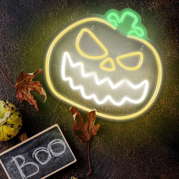 Forever Light FPNE14 Luce Notturna Neon Plexi Led Zucca Arrabbiata Insegna Luminosa Insegna Led Giallo-Bianco-image
