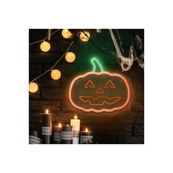 Neolia NNE13 Luce Notturna Neon Plexi Led Zucca Con Stelo Insegna Luminosa Insegna Led Arancio-Verde-image