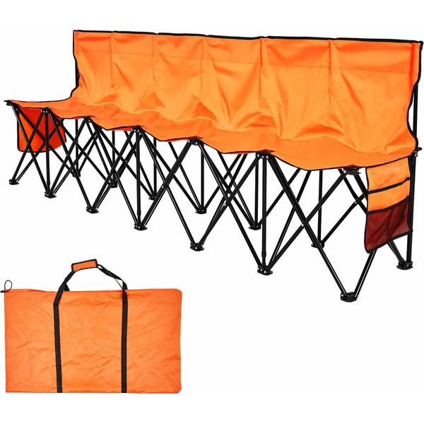 Succebuy Panchina Portatile Per 6 Persone Con Tasche Laterali E Borsa Per Il Trasporto, Panchina Pieghevole Con Schienale, Ideale Per Calcio, Baseball E Attività All'aperto In Arancione-image