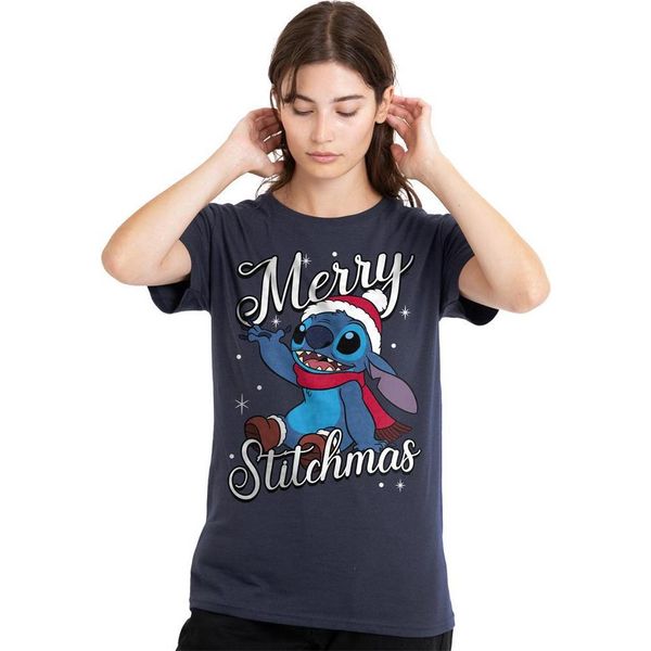 Lilo & Stitch - Maglietta "Merry Stitchmas"" Da Donna TV25194 (Xxl) (Blu Navy)"-image