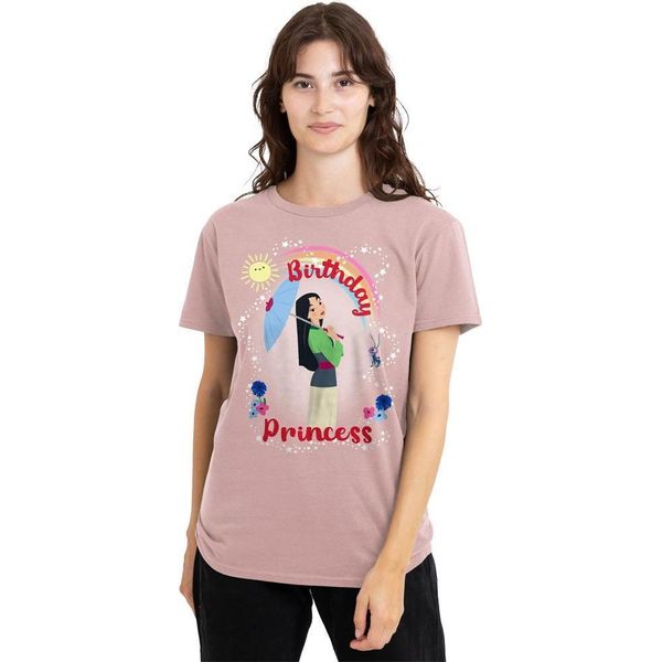 Mulan - Maglietta "Principessa Di Compleanno E Il Suo Grillo Portafortuna"" Per Donna TV25333 (S) (Rosa)"-image