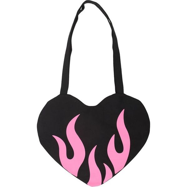 Something Different - Borsa Tote, Cuore Fiammeggiante SD10591 (Taglia Unica) (Nero/Rosa)-image