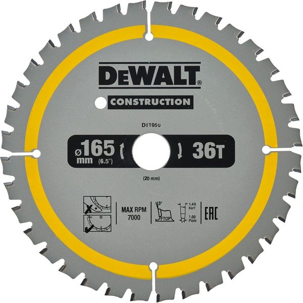 Dewalt DT1950-QZ Lama Circolare 165 X 20 Mm, 36 Denti, Legno Inchiodato-image