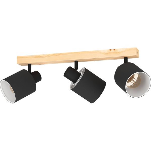 Eglo Lampada Da Soffitto Batallas, Plafoniera, Faretto Da Soffitto In Legno, Tessuto, Metallo, Lampada Da Soggiorno In Naturale, Nero, Bianco, Lampada Da Camera Da Letto, E27-image
