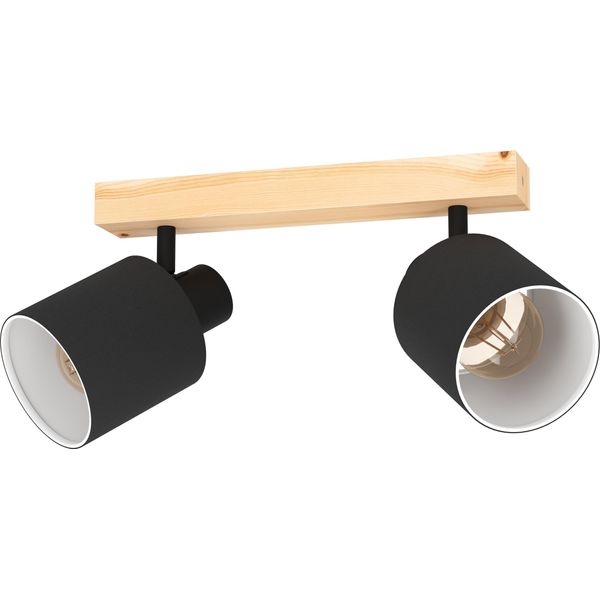 Eglo Lampada Da Soffitto Batallas, Plafoniera, Faretto Da Soffitto In Legno, Tessuto, Metallo, Lampada Da Soggiorno In Naturale, Nero, Bianco, Lampada Da Camera Da Letto, E27-image