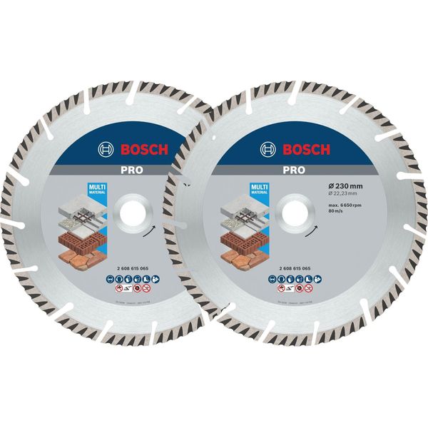 Disco Da Taglio Diamantato Bosch Pro Multi Material 230 X 22,23 Mm 2 Pezzi ( 2X 2608615065 )-image