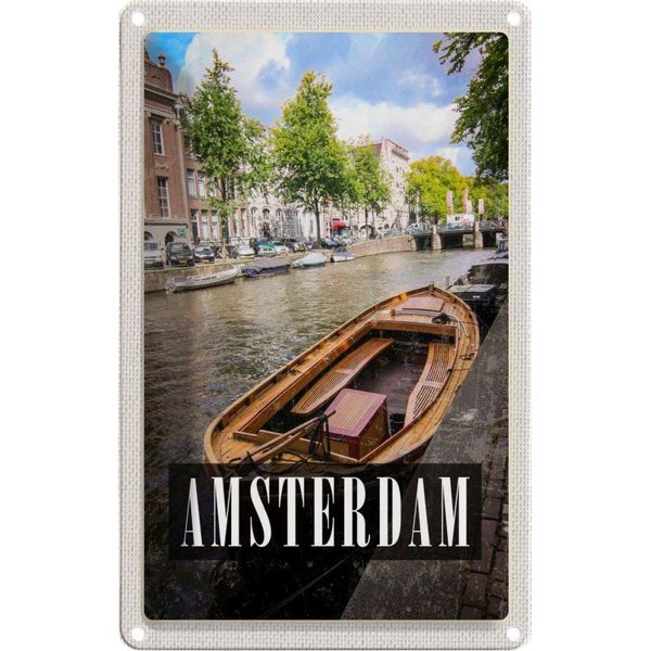 Vianmo Insegna Di Latta 18X12 Cm Amsterdam Reiseziel Boot Holland-image