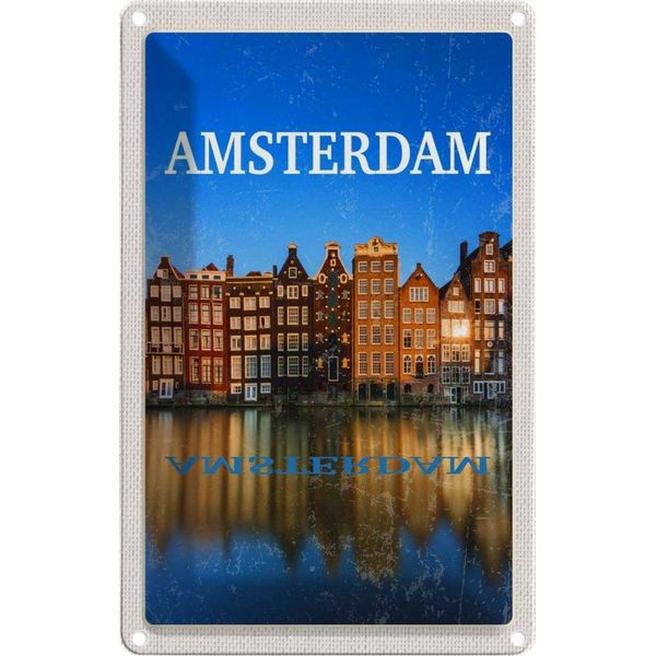 Vianmo Insegna Di Latta 30X20 Cm Retro Amsterdam Reiseziel Urlaub-image