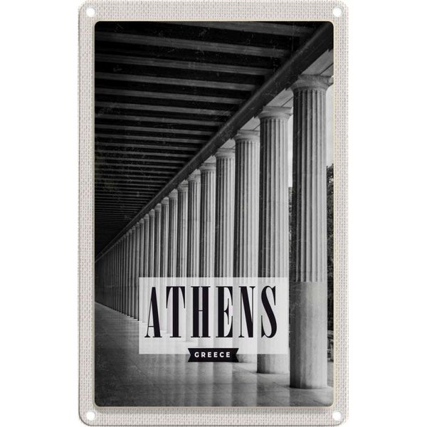 Vianmo Insegna Di Latta 30X20 Cm Retro Athens Greece Antik-image