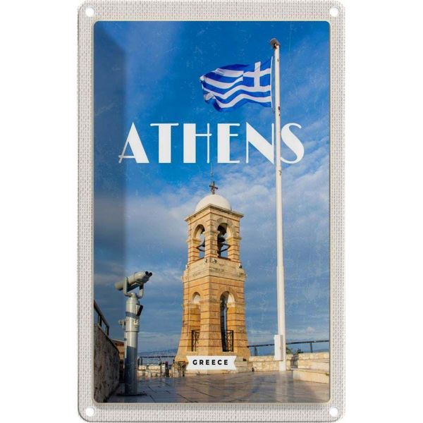 Vianmo Insegna Di Latta 30X20 Cm Athens Greece Flagge Akropolis-image