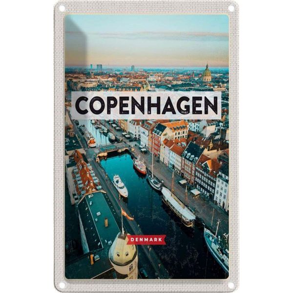 Vianmo Insegna Di Latta 30X20 Cm Copenhagen Denmark Altstadt Fluss-image