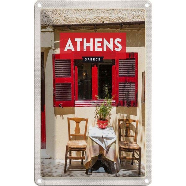 Vianmo Insegna Di Latta 30X20 Cm Athens Greece Cafe FensterläDen-image