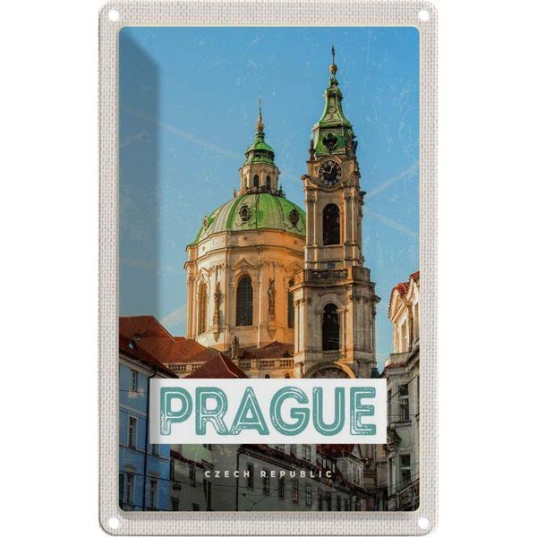 Vianmo Insegna Di Latta 18X12 Cm Prague St. Nikolaus Kirche Kostel-image