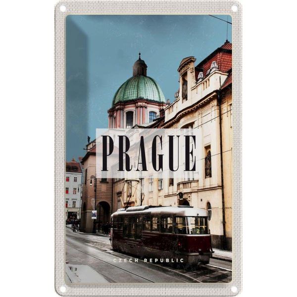 Vianmo Insegna Di Latta 30X20 Cm Prague Prag StraßEnbahn Tschechien-image