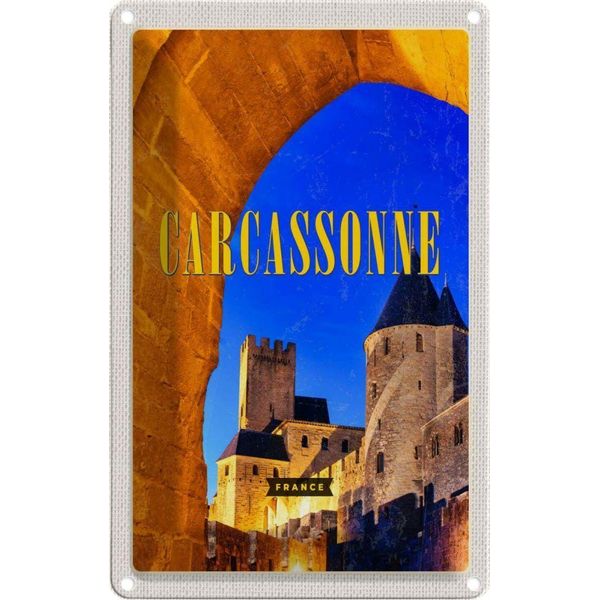 Vianmo Insegna Di Latta 30X20 Cm Retro Carcassonne France Mittelalter-image