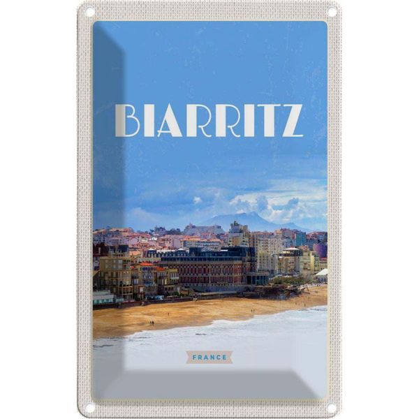 Vianmo Insegna Di Latta 30X20 Cm Biaritz France Reiseziel Urlaub-image
